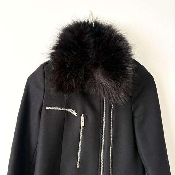 Zara Wool Blend Moto Double Zip Coat Jacket Black Size XS - Picture 5 of 10